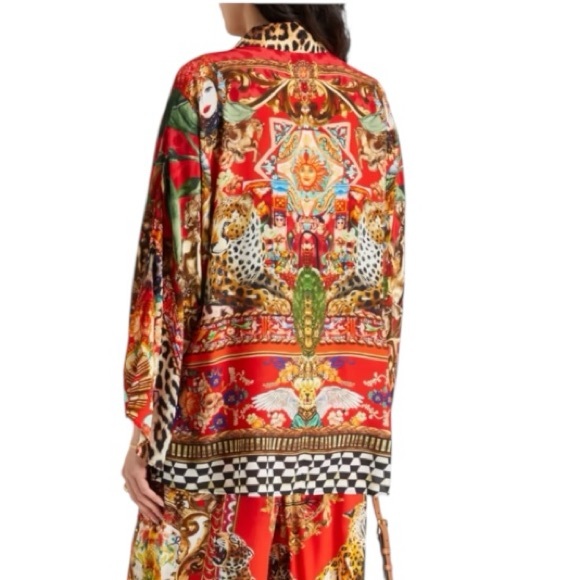 Camilla Crystal Silk Crepe Blouse Red Print Relaxed Fit Large NWT - Picture 3 of 4